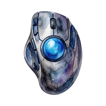 Watercolor trackball computer mouse isolated on a transparent