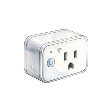 Watercolor smart plug illustration with wifi symbol and power button