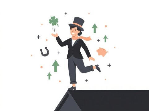 Leprechaun with lucky symbols flat vector illustration