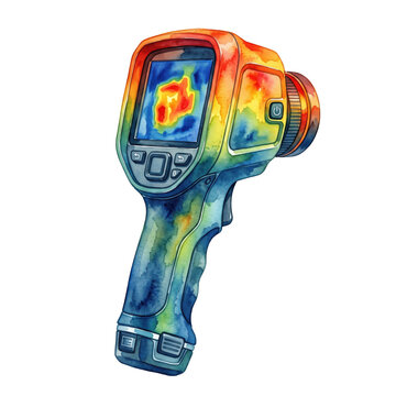 Watercolor thermal imaging camera isolated on a transparent