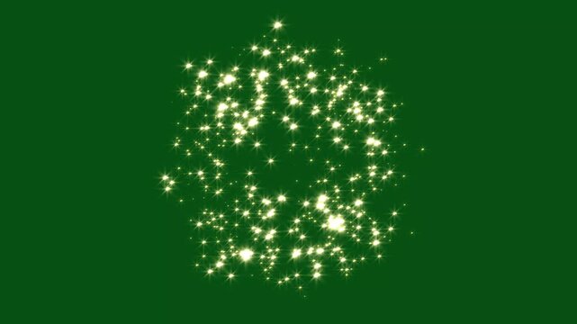 Glowing gold star sparkles burst, sparkling stars shine animation, cinematic glitter explosion effect, golden glitter sparkle trail green background. 4k video