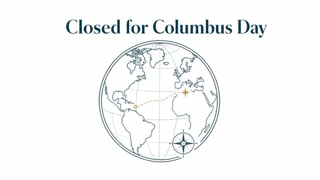 Closed for columbus day illustration with world map and compass