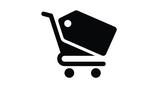 Black shopping cart icon with price tag symbol for e-commerce and retail digital design Editable EPS