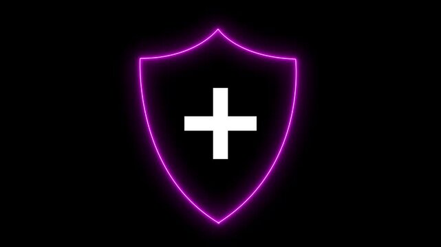 Shield with cross icon animation. Medical shield with a plus sign icon, red shield with a central plus sign.4k animation motion graphics video with alpha chanle.