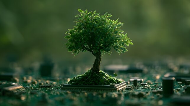 Small tree growing from a computer circuit board
