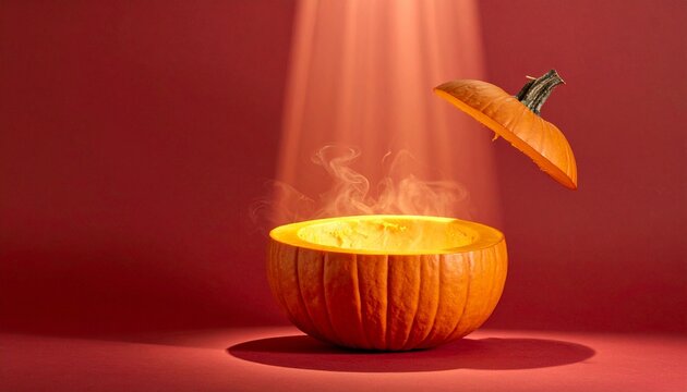 Open Halloween Pumpkin with Spotlight, Orange Glow and Smoke for Product Advertising