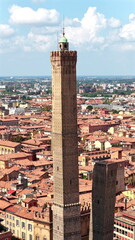Bologna Italy Le Due Torri Two Towers Aerial Drone HD Image © Guy