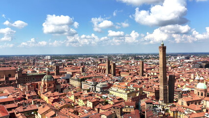 Bologna Italy City View Historic Towers Aerial Drone HD Image © Guy