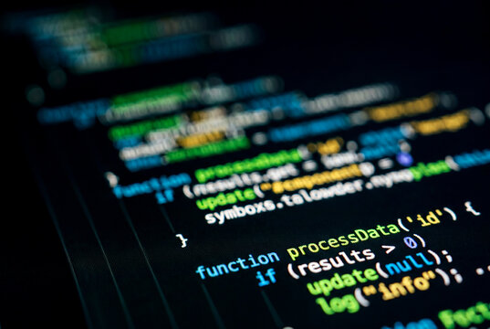 Dark screen code syntax blurred depth programming background abstract stock