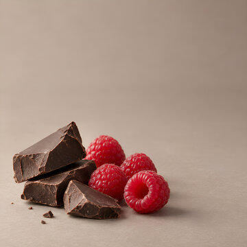 Dark chocolate shards with fresh raspberries