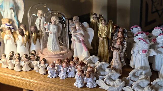 A collection of figurines on a table, great for decorative or storytelling purposes