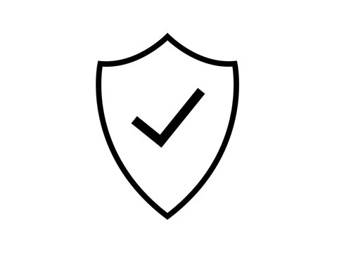 Black Shield with check mark outline icon isolated on transparent background PNG file