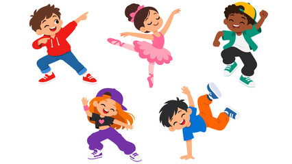 Cartoon children dancing in ballet and breakdance poses © Andrei