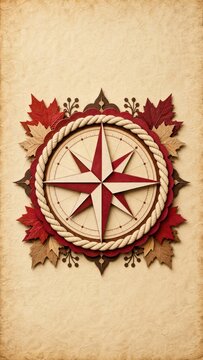 Vintage compass surrounded by autumn leaves on textured background