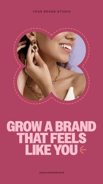 Bloom Design Story / Bold Pink Brand Promo With Flower Photo Mask for Beauty and Jewelry Stories / Vertical / Part 01