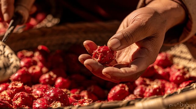 Hand holding fresh prickly pear fruit from market