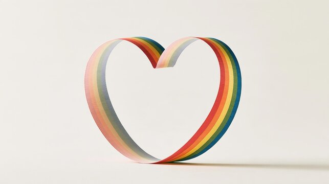 Rainbow ribbon forming heart shape representing love