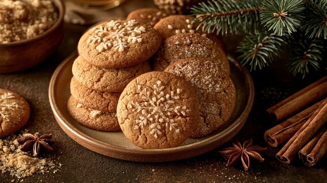 Gingerbread cookies with snowflake icing for holidays