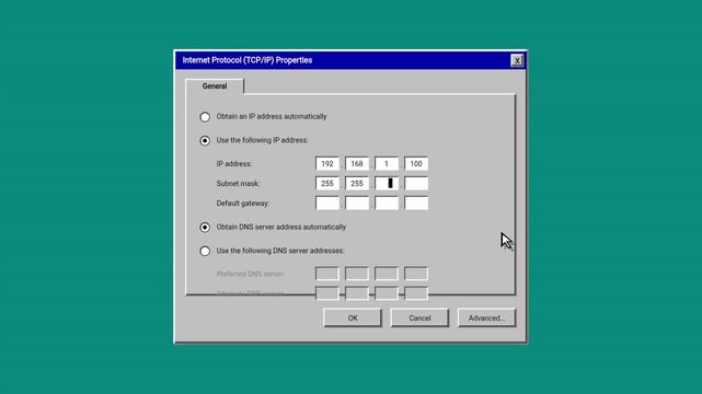 Retro 90s Computer Operating System Network Interface Settings Window