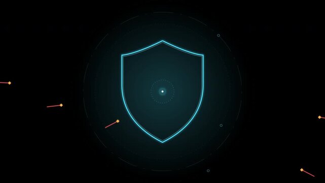 Cyber security hexagon shield blocking digital attacks, data protection and firewall concept, transparent alpha background, 4K motion graphic