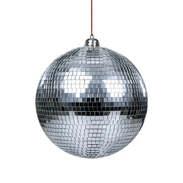 Shiny silver mirror disco ball isolated on white background