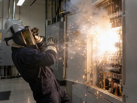 Electrician Reacting to Arc Flash