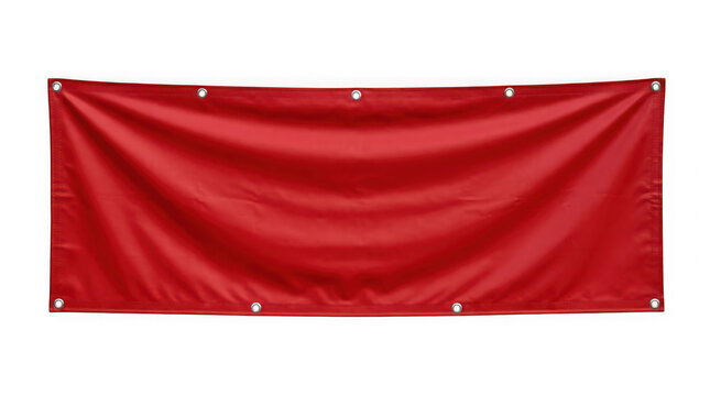 Red banner mockup template with grommets isolated on transparent background