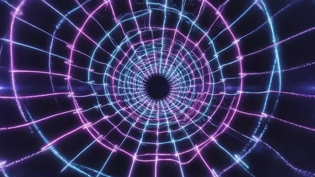 Cybernetic Tunnel Voyage: A digital vortex of neon light, this abstract tunnel pulsates with energy, drawing the viewer into a futuristic cyberspace.