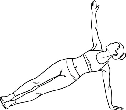 Woman in side plank yoga pose, line exercise