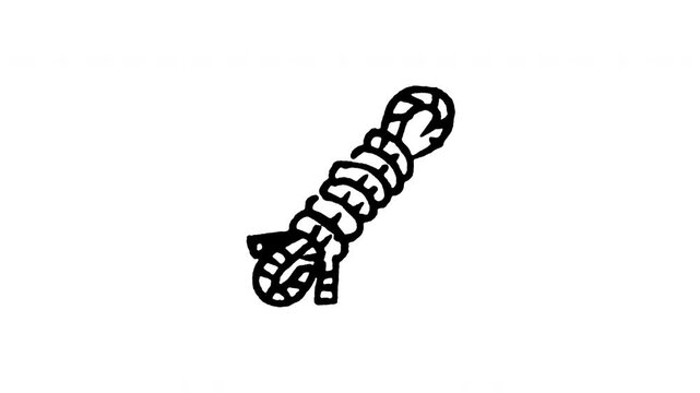 Animated doodle icon of a heavy duty climbing rope with a secure knot for mountaineering safety.