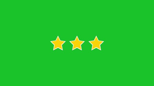Three Yellow Gold Stars Customer Rating and Review Animation Over GREEN Background for Service Feedback, Average Quality Score, Reputation, Business Ranking, and Evaluation Concept