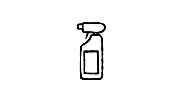 Animated doodle icon of a trigger spray bottle containing liquid surface cleaner solution.