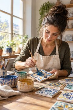 Mosaic Artisan Creating Decorative Pattern
