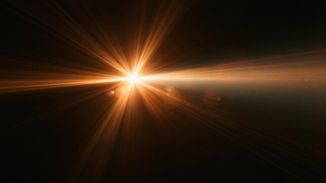 Bright amber starburst radiates long warm rays across black background