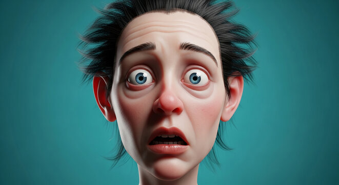 Close-up of a cartoon character's face, conveying shock and surprise with wide eyes and an open mouth, symbolizing an intense emotional reaction