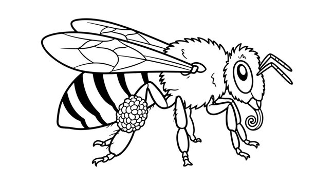 Honey bee line art illustration for coloring book page