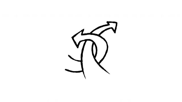 Animated doodle icon of two crossing arrows splitting and intersecting paths.