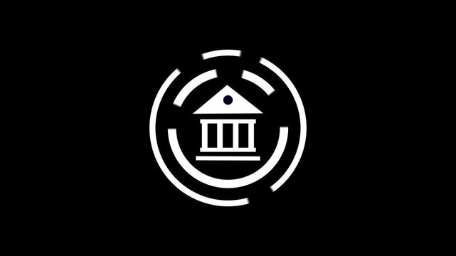 Futuristic Digital Banking and Smart Government Infrastructure Icon with  White Tech HUD Ring Overlay on Black Background for Financial Technology, Online Security, and Modern Economy Concept