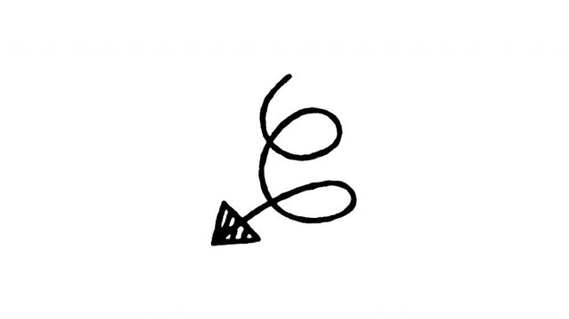 Animated doodle icon of a playful loop de loop spiral curve arrow.