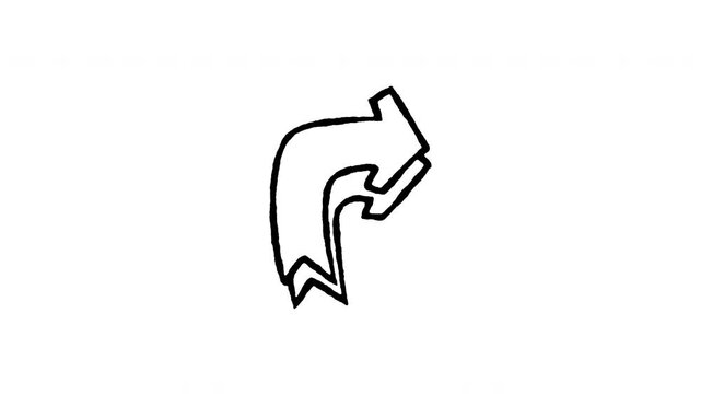 Animated doodle icon of a curved U-turn arrow bending back to the right direction.