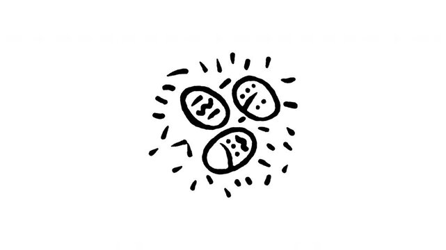 Animated doodle icon of decorated eggs resting safely inside a cozy bird nest.