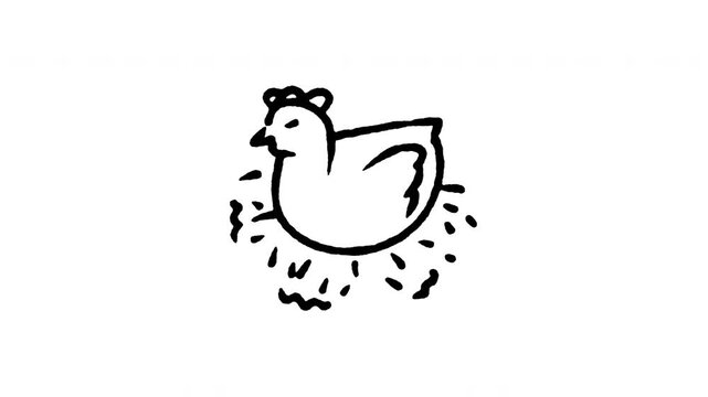 Animated doodle icon of a mother hen chicken brooding over her nest.