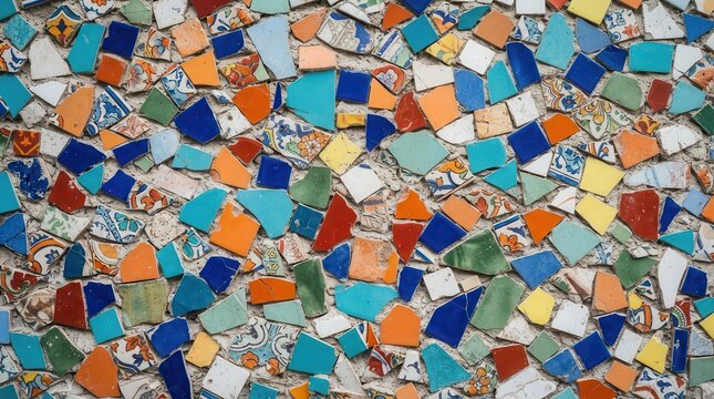Colorful mosaic tile background made of broken ceramic pieces
