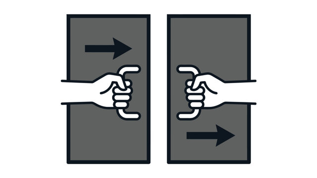 Push and pull door handle instructions vector illustration with minimalist graphic design elements
