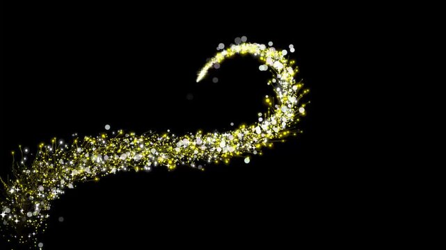 Enchanting golden sparkle dust trail, glowing fairy star blink animation, twinkling glitter particles, magical curved light path, cinematic lens flare and elegant shimmer transition 4k