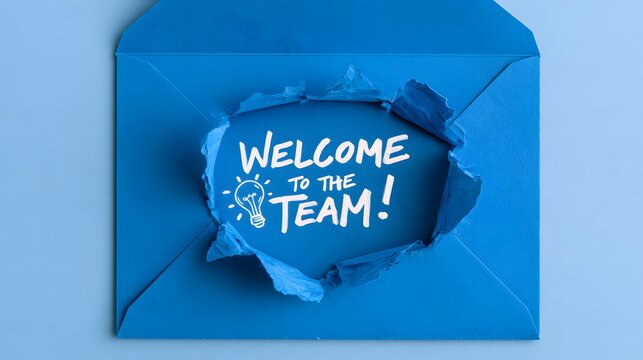 Welcome to the team concept with torn envelope