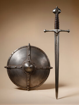 Medieval Longsword and Round Shield Studio Display