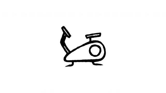 Animated doodle icon of a stationary exercise bike for indoor cycling and cardio training.