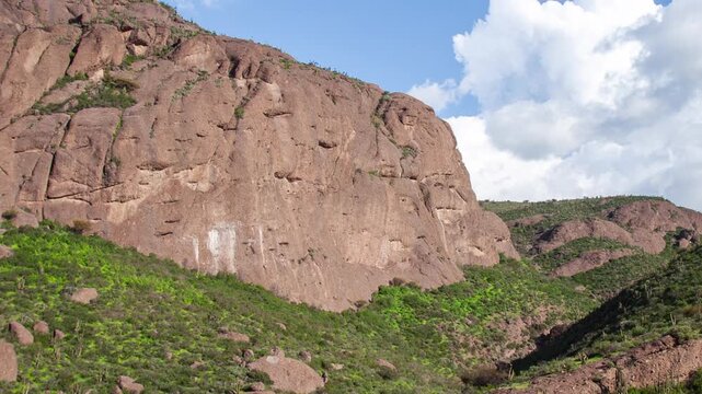 Majestic rock mountain under cloudy sky Timelapse, Las Chilcas, Chile