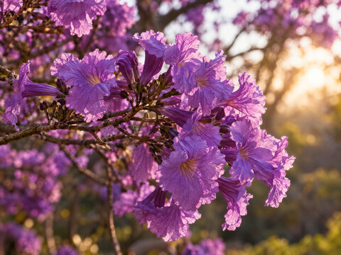 Lindas flores de ip&ecirc; roxo na primavera Brasileira 